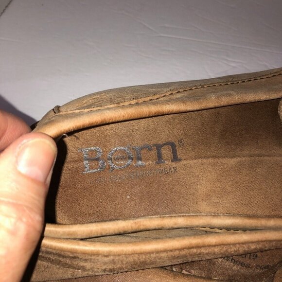 Born Mens Size 8 M Tan Leather Slip On Loafers Driving Shoes Moccasins - Picture 9 of 16